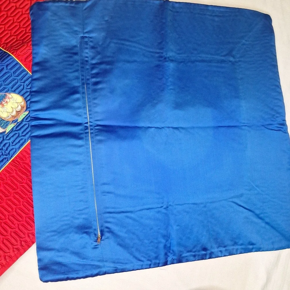 Vintage Korean Joseon Style Embroidered Satin Pillow Covers Pair Hyungbae Folk A